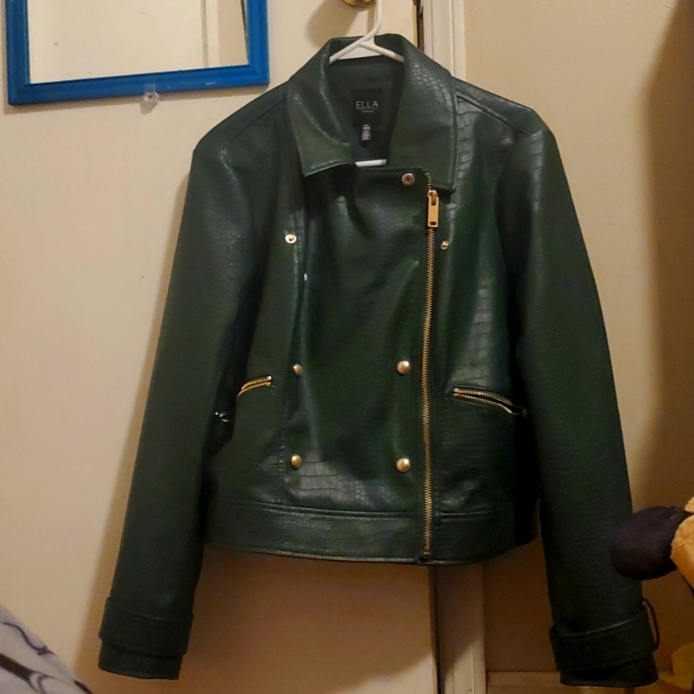 Ella Raffaella xl olive green leather jacket